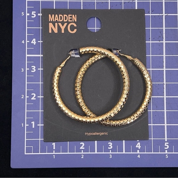 New Madden NYC Gold Hoop Earrings Disco Ball Look Classic Posh Back - Picture 5 of 9